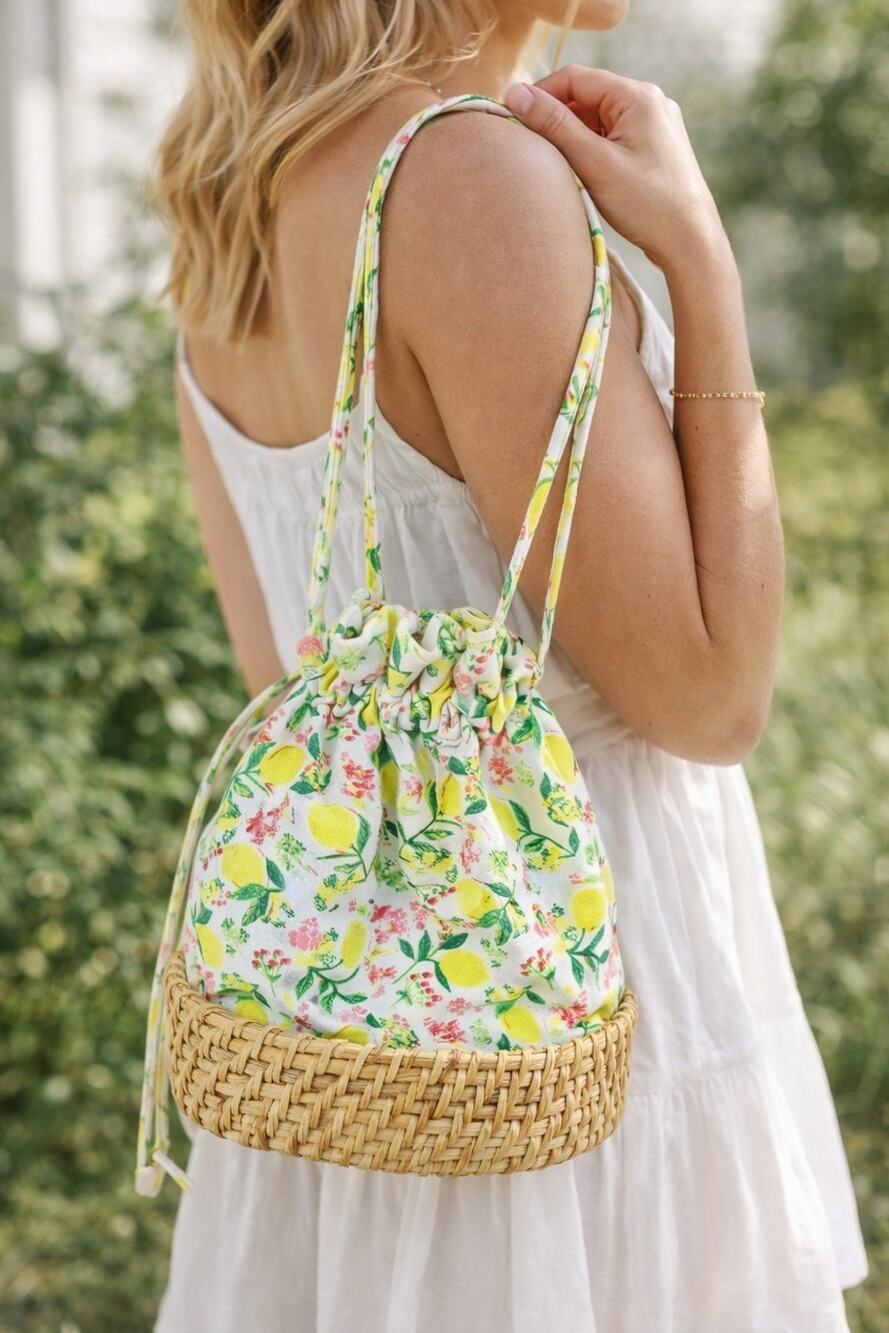 C&C California Lemon Bucket Bag Basket Purse Printed Canvas Y2K Cottagecore
